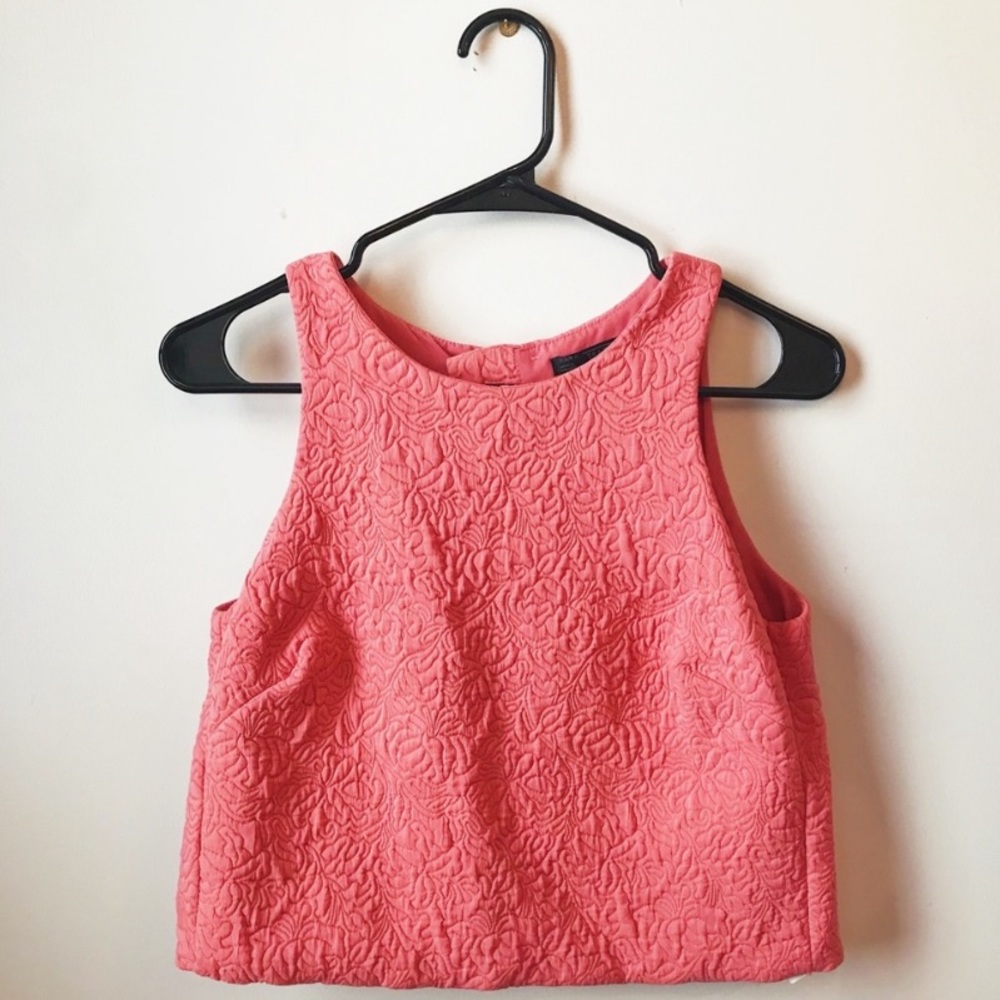 Zara Trafaluc Salmon/Coral Quilted Crop Top Tank